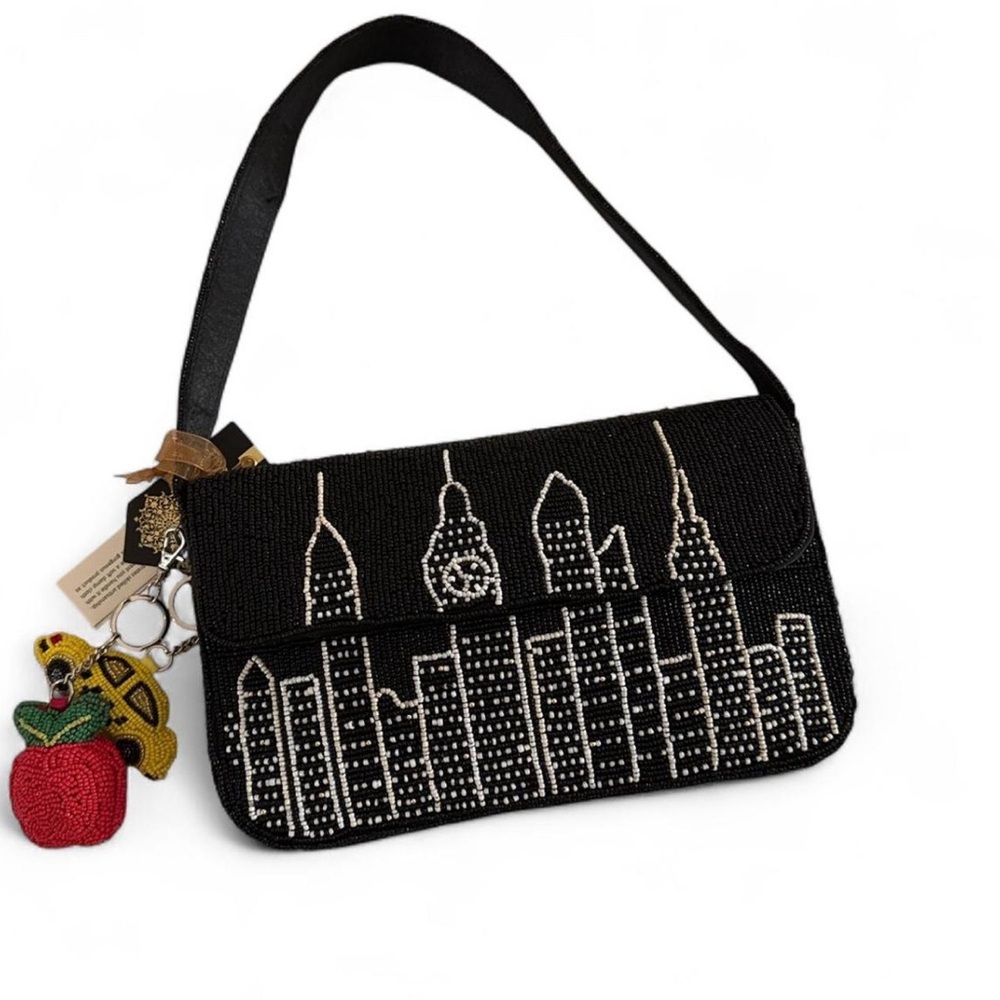 Black Beaded NYC Shoulder Bag